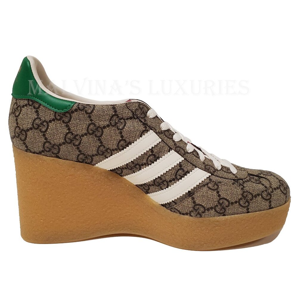 GUCCI SNEAKERS ADIDAS X GAZELLE GG LOGO SUPREME WEDGE SHOES w TREFOIL sz 41 11 - Picture 7 of 16